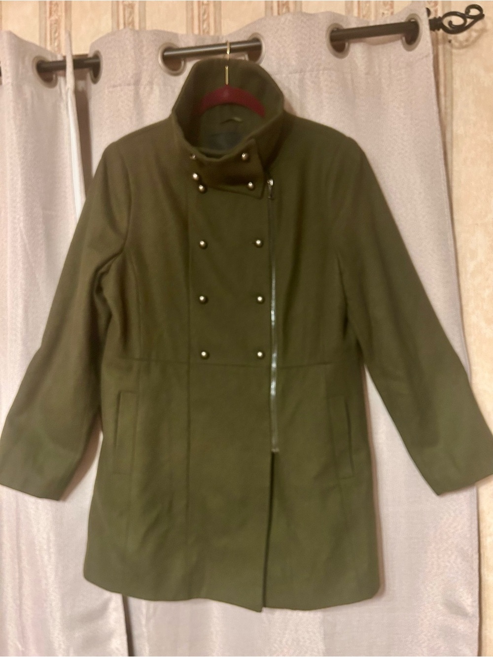 Attention Olive Green Women's Wool Blend Winter Coat XL